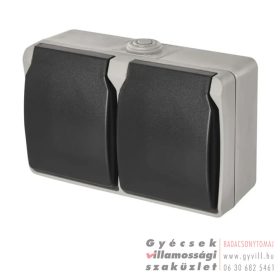   Emos Schuko Falon kívüli IP44 2x2P+F Csatlakozóaljzat vízszintes szürke-fekete