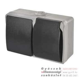   Emos Schuko FK. IP44 106 kapcsoló + 2P+F Csatlakozóaljzat szürke-fekete