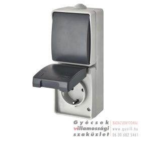   Emos Schuko FK. IP44 106 kapcsoló + 2P+F Csatlakozóaljzat függőleges szürke-fekete