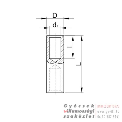 Szigeteletlen Alumínium toldóhüvely 50mm² (L=92mm, d1=9mm) AT50