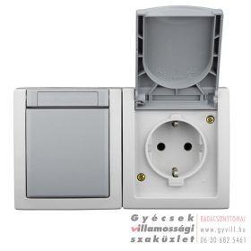   Schrack Visio IP54 Falon kívüli Váltókapcsoló(106) + 2P+F csatlakozóaljzat vízszintes szürke