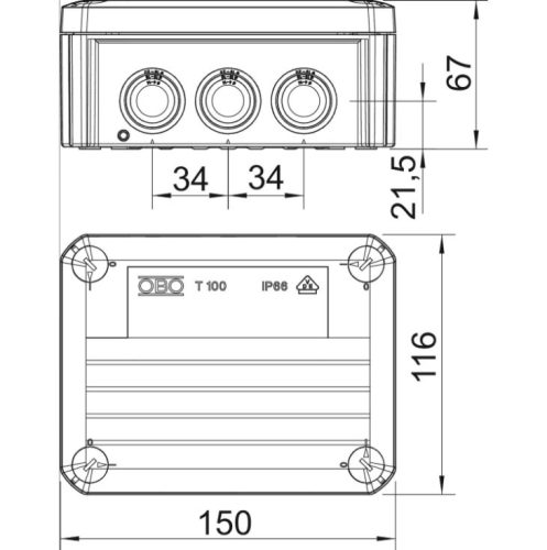 OBO Kötődoboz T100 150x116x67 IP66
