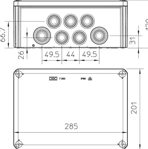 OBO Kötődoboz T350 285x201x120 IP66