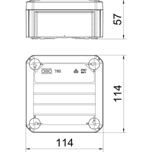 OBO Kötődoboz T60 OE 114x114x57 IP66 zárt